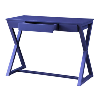 Rectangular Twilight Blue Desk For Office, 1 Drawer, 17"l X 11"d 2"h Dimension, Wooden Base Office Writing In Blue, 18 Mm Table Top, Wood Center Glide