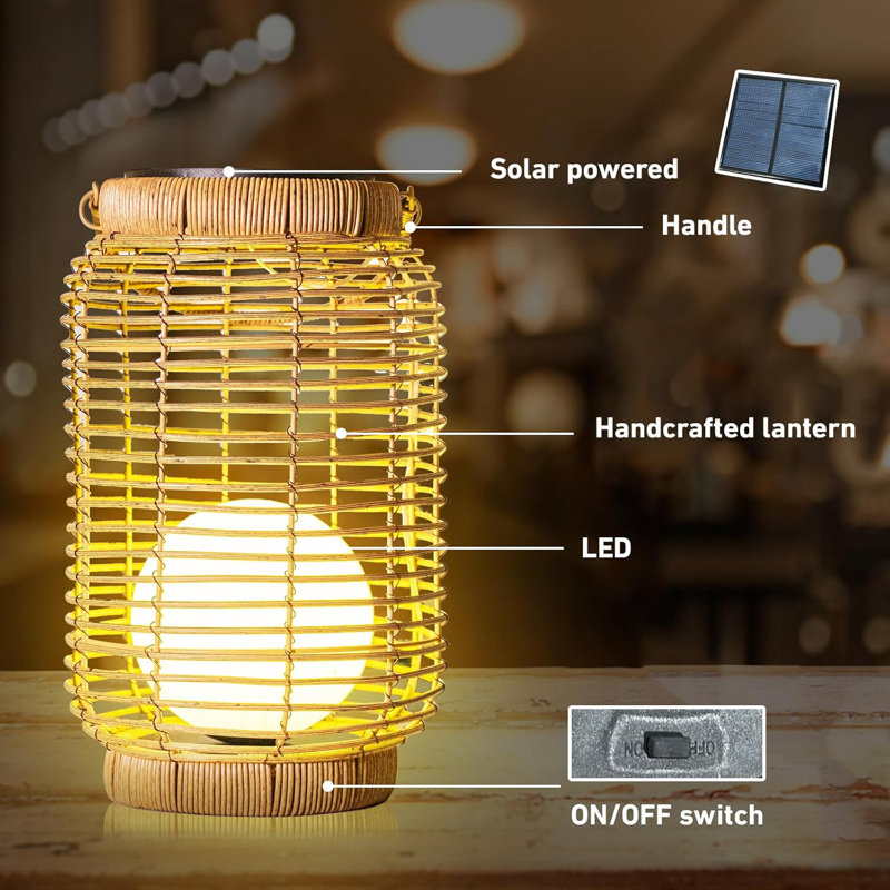 Rattan Solar Lantern Hanging with Handle