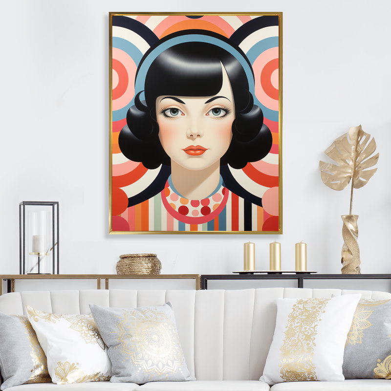 Midcenty Woman Div Portrait - Pop Art, art mural, Cadre flottant doré, H 40 po x l 30 po