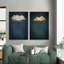 «Green Navy Dark Sky Clouds Collage Abstract Minimalist», ensemble de 2 reproductions sur toile-98126439-98126441