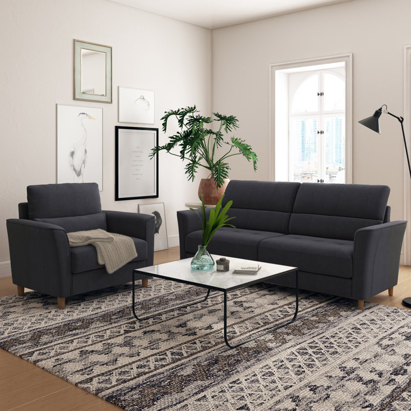 2 Piece Configurable Living Room Set, Dark Grey Polyester