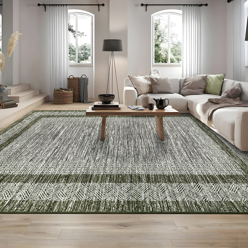 9 x 12 ft Polyester Imitation  Green Rectangular Area Rug Geometric Printed Modern Foldable Washable for Hallway Bathroom Entryway Kitchen Office