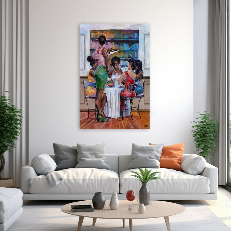 The Book Club III - Art afro-américain figuratif multicentrique, H 60 po x l 40 po
