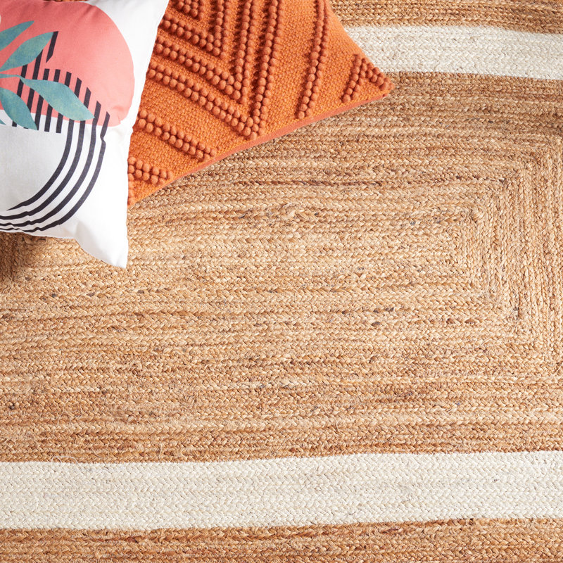 Raymonde Natural Fiber Flat Weave Jute/Cotton Striped Rug in Ivory/Natural, Rectangle 3' x 5'