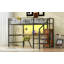 Lit mezzanine double en métal avec bureau, escalier de rangement, petite armoire et éclairage à DEL-1266282637