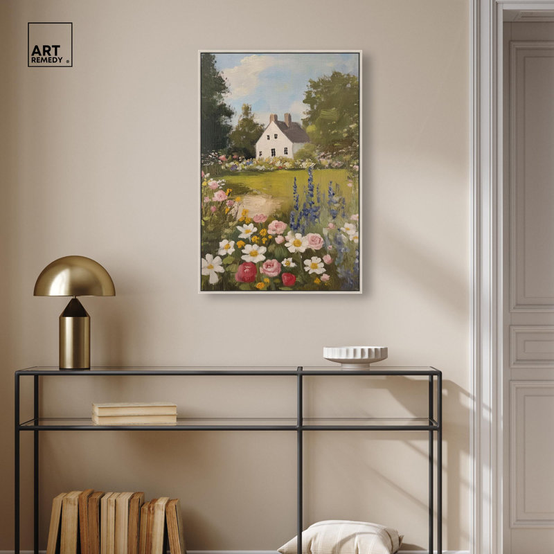 Décoration murale nature sur toile Floral Farmhouse I par Art Remedy, H 31 po x l 21 po, Cadre flottant, Argent argent