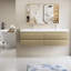 De salle de bain flottant avec lavabo - Armoire de rangement murale moderne avec deux lavabos en résine et quatre tiroirs à fermeture en douceur au fini chêne naturel