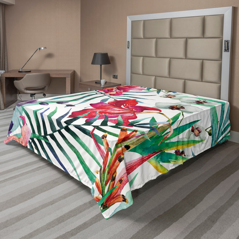 Ambesonne Colorful Top Flat Sheet Tropi Orchids Multicolor_14545, California King Flat Sheet