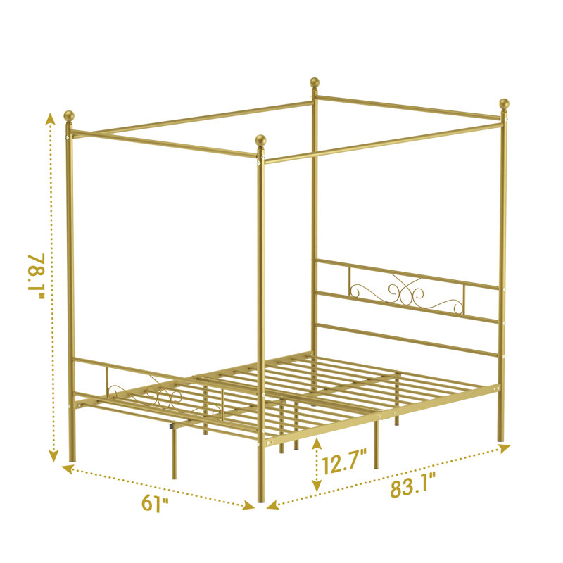 Alaina Metal Canopy Bed, Gold, Queen