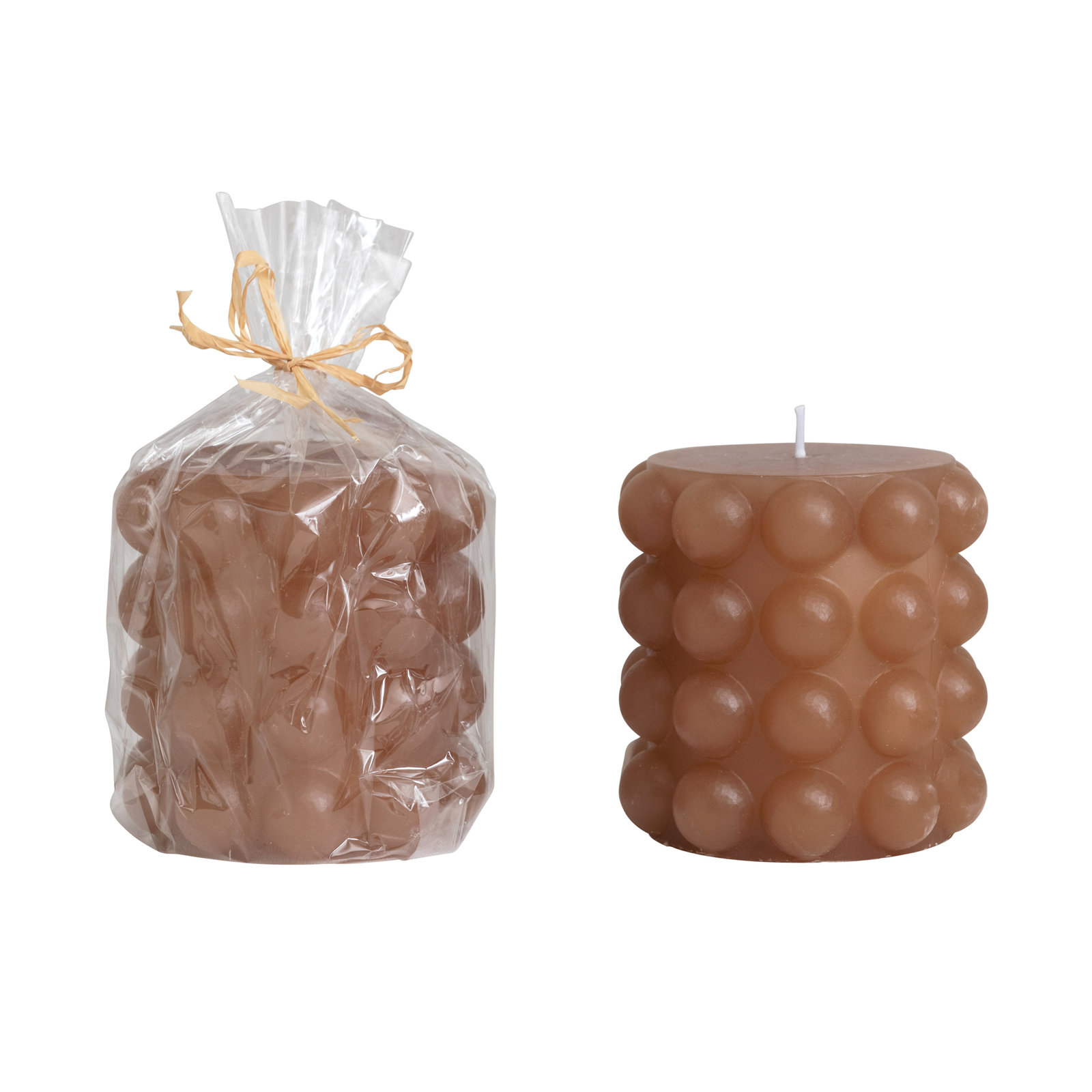 Unscented Hobnail Pillar Candle, 4"H x 4"W x 4"D, Brown