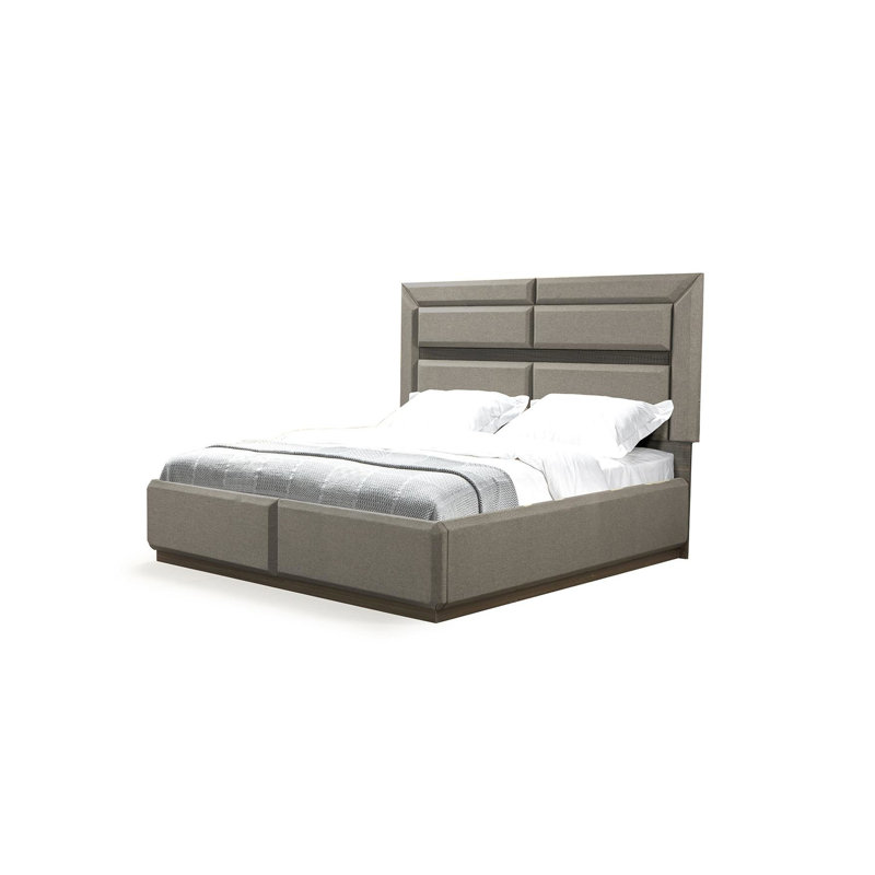 Grand lit moderne avec tête de lit à DEL et finition élégante en bois brun Télécommande élégante
