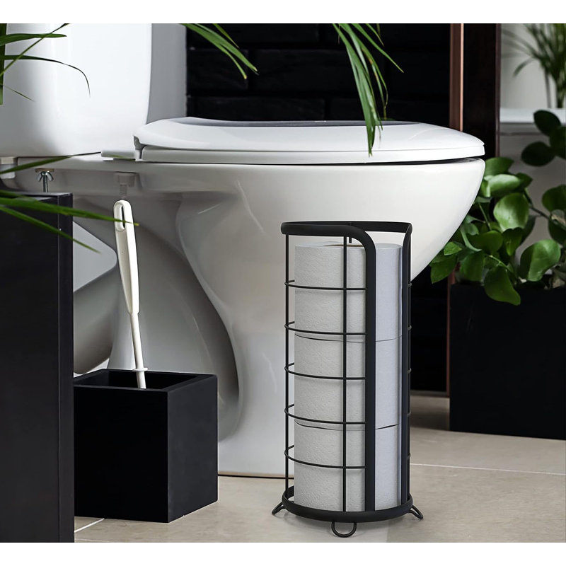 Black Metal Freestanding Toilet Paper Holder with True Bronze Finish