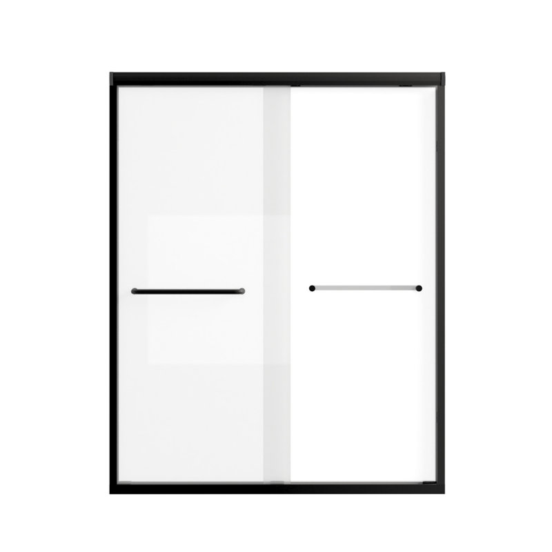 72" Tempered Glass With Explosion Proof Film, Aluminum Frame Double Sliding Shower Door, "1/4 (6 Mm), Stainless Steel Handle