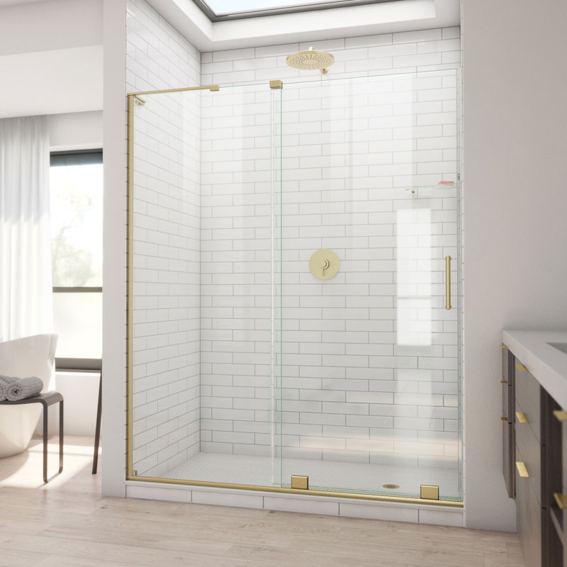  DreamLine Mirage-X 55 - 59 inch W x 71 inch H Frameless Sliding Shower Door in Brushed Gold, Clear, 60 inch W x 71 inch H