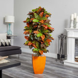 66'' Faux Croton Plant in Ceramic Planter