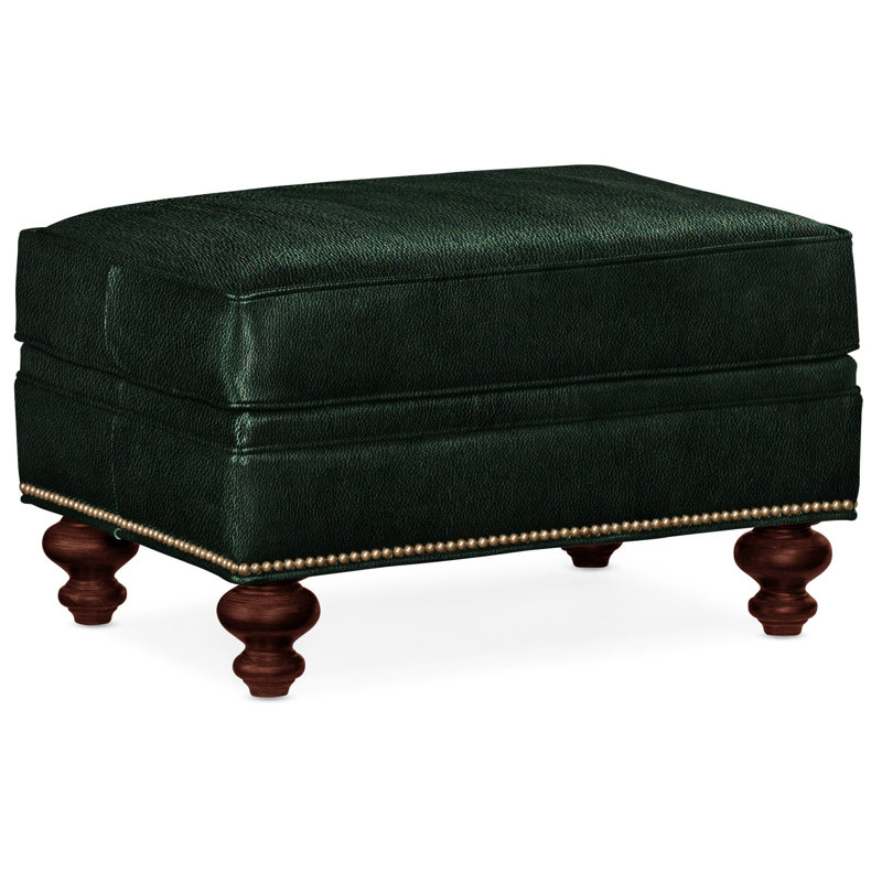 Repose-pieds rectangulaire en cuir véritable 26 "West, Cuir véritable brume empyréenne, Acajou, Naturel