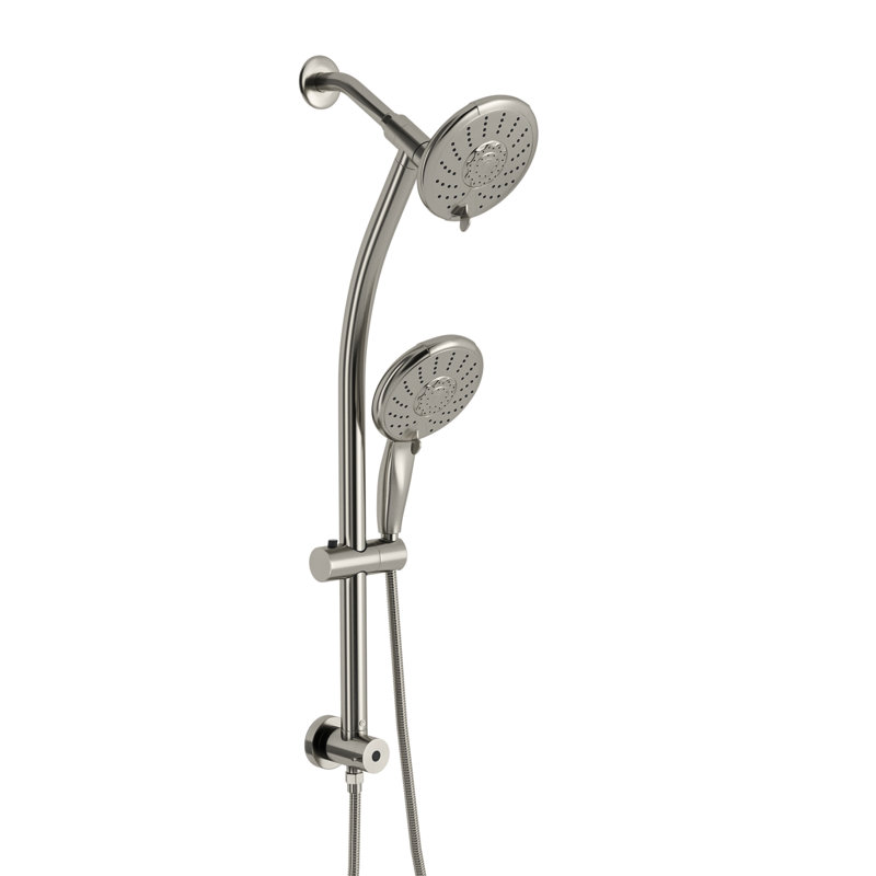 Brushed Nickel 5" Dual Shower Head With Handheld And Adjustable Slide Bar - 5 Different Settings For Enjoyable Bathing In Ways To Customize Experience