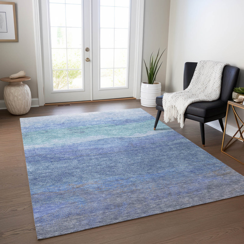 Tapis bleu intérieur / extérieur lavable à la machine Cinead ACN1699, Rectangle 2 pi 6 po x 3 pi 10 po