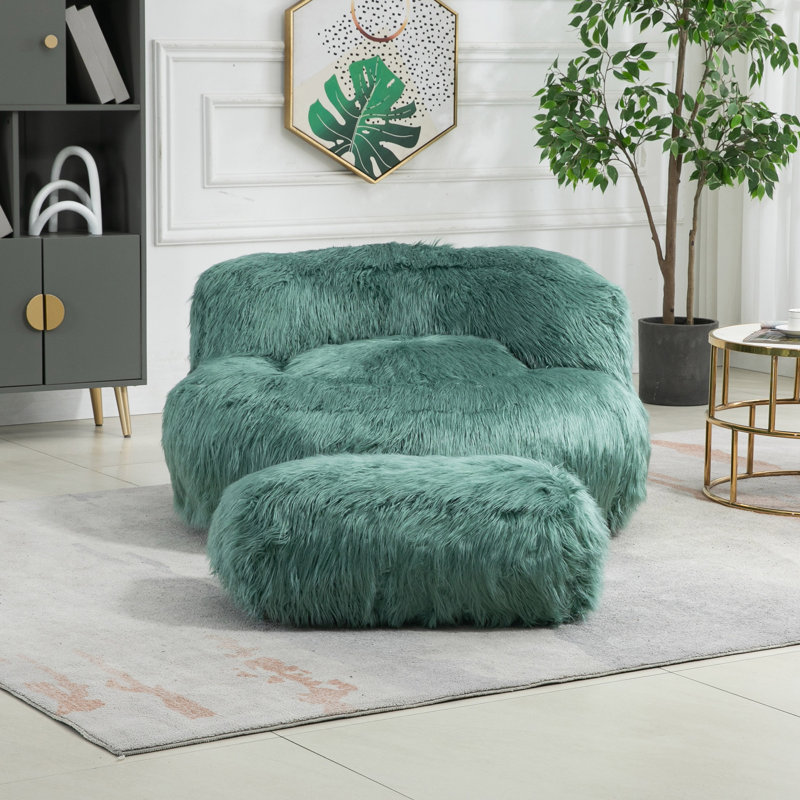Bean Bag Chair,Accent Sofa Chair With Ottoman For Gaming Reading Relaxing, Mint Green Plush