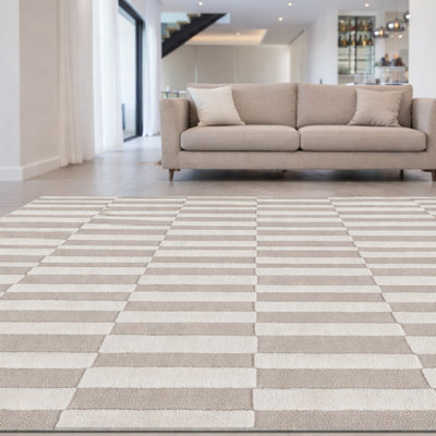 Step Collection High-low Striped Beige/cream Indoor Area Rug, 7'9" X 10' – Modern Geometric Bohemian Non-shedding Carpet For Living Room, Bedroom, Kitchen – Stain & Fade Resistant, Soft & Durable, Jute Backing