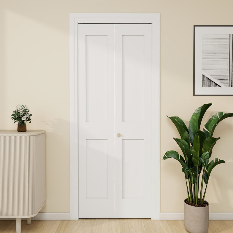 Interior Solid Core Wood White Primed 2 Panel Shaker Bi-fold Closet Door, 30" x 80"