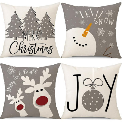 Housse de coussin 18 x 18 de 4 décorations de Noël bonhomme de neige, cerf, arbre de Noël