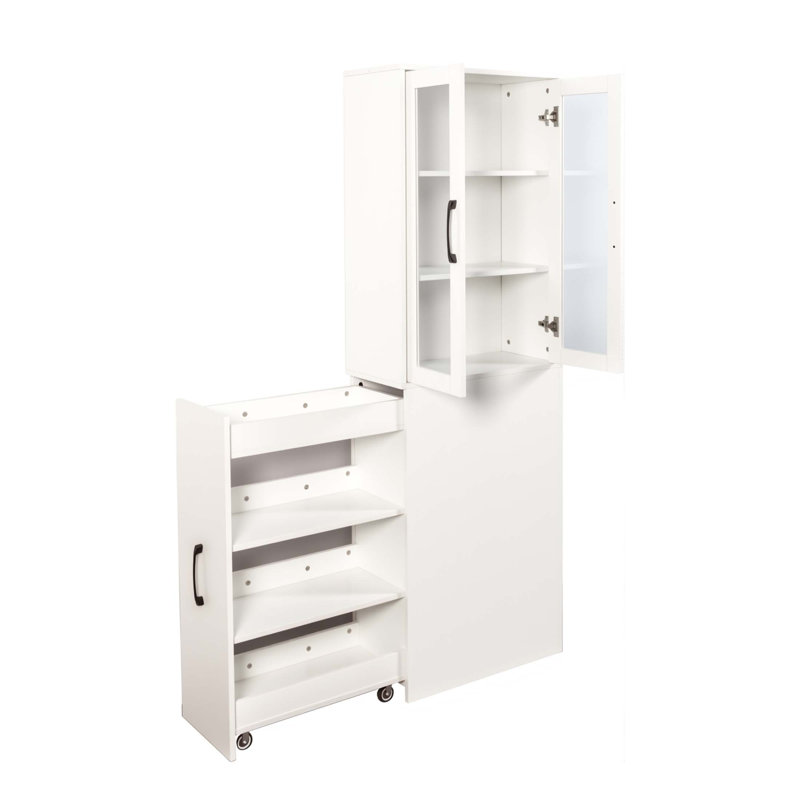 Armoire de rangement 70,87 H avec tablettes coulissantes multifonctionnelles à 4 niveaux et 2 portes en verre pour la cuisine moderne et les espaces de vie