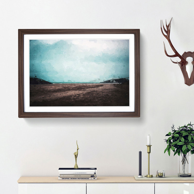 Cornwall Beach in England in Abstract - Picture Frame Graphic Art Print, 27cm H x 36cm W x 2cm D, Walnut Framed