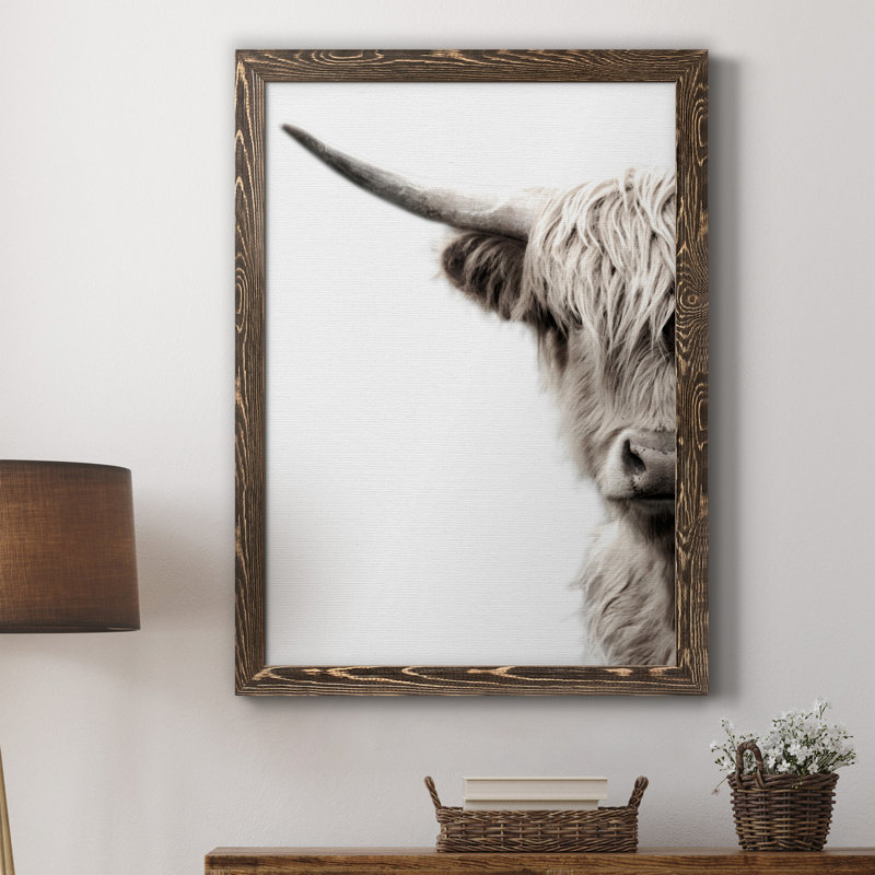 Highland Bovins - Toile encadrée de qualité supérieure - prête à être accrochée, H 31,5 po x l 23,5 po x P 1,5 po, Noyer