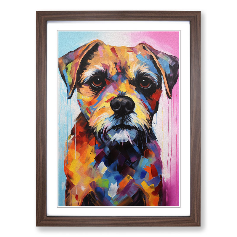Border Terrier Abstract - Single Picture Frame Print on Wood, Walnut, 64cm H x 46cm W x 2cm D