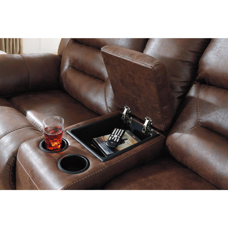 Stoneland 82'' Faux Leather Power Reclining Loveseat, Chocolate Polyester Blend