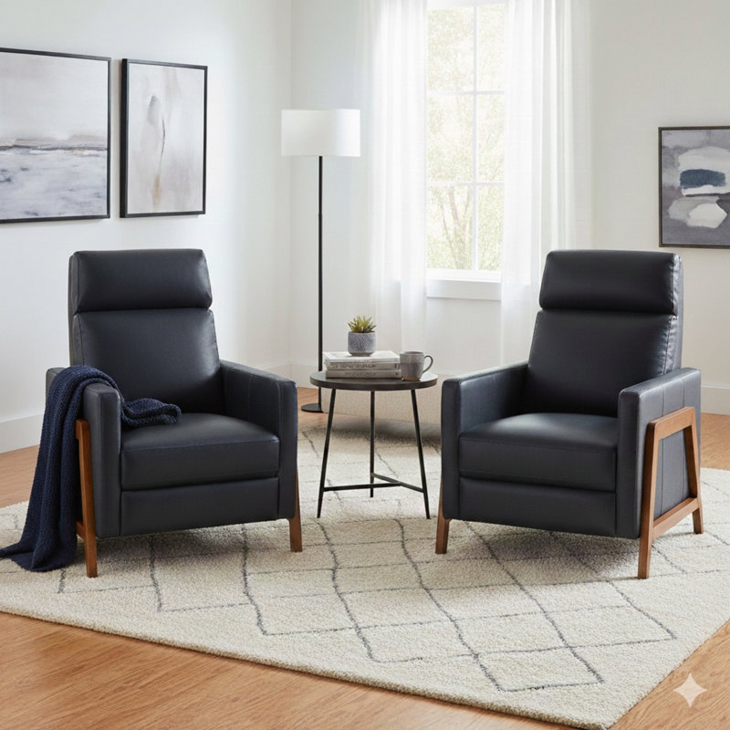 Bitteridge Leather Recliner - Set Of 2, Blue