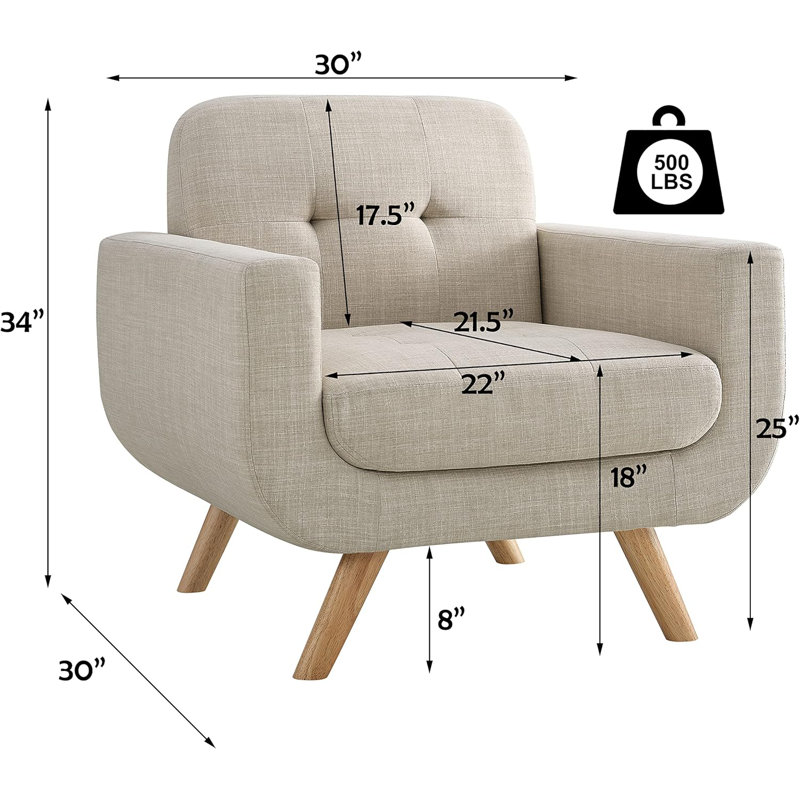 Contemporary Accent Armchair with Linen Upholstery Living Room Furniture, Beige