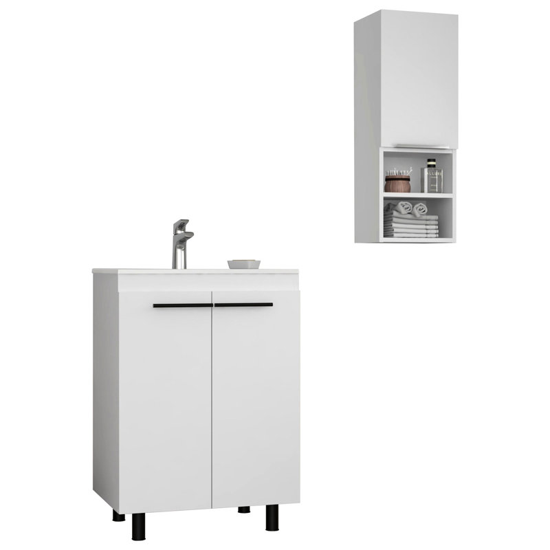 Meuble-lavabo de salle de bain blanc avec lavabo élégant et tiroir