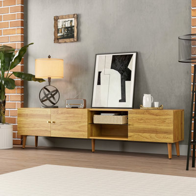 70 Inch Mid Century Modern TV Stand, TV Stand With Storage, Entertainment Center For Living Room Bedroom, TV Media Console