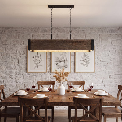 Modern Farmhouse 5-Light Wood and Metal Linear Kitchen Island Chandelier
