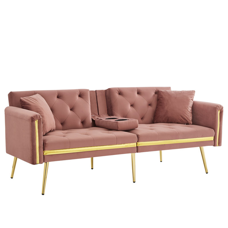 174cm Velvet Convertible Sofa, Pink