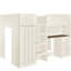 Lit mezzanine en bois beige avec bureau, garde-robe et rangement