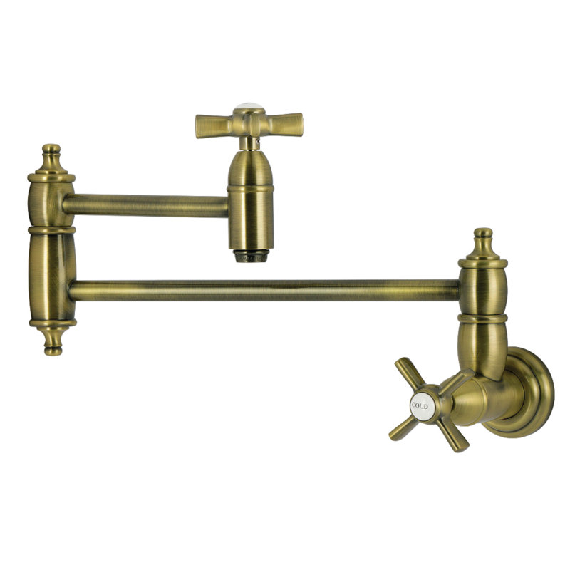 Kingston Brass Millennium Two-Handle 1-Hole Wall Mount Pot Filler Faucet, Antique Brass