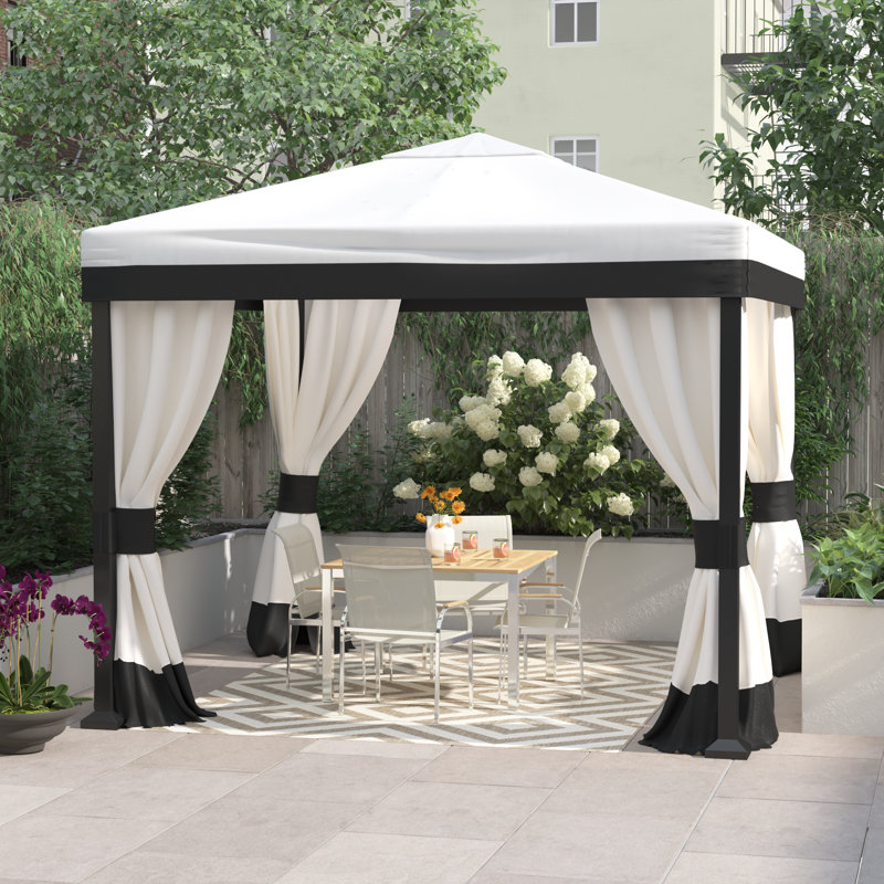 Sunjoy Soft Top Gazebo 10x10 ft. Steel Frame Gazebo/Canopy with Ceiling Hook, Netting and Curtain