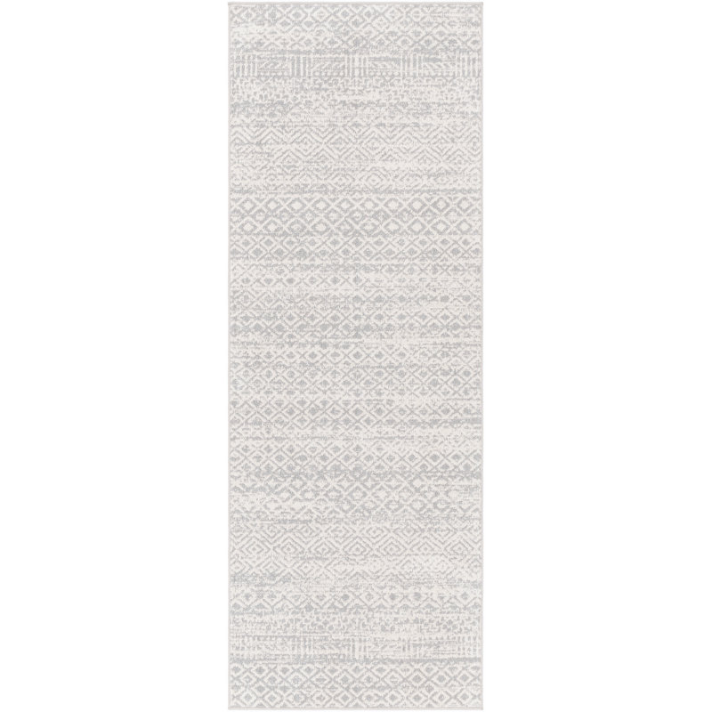 Swampscott Machine Washable Geometric Grey/Light Grey Area Rug, Runner 2'7" x 7'3"