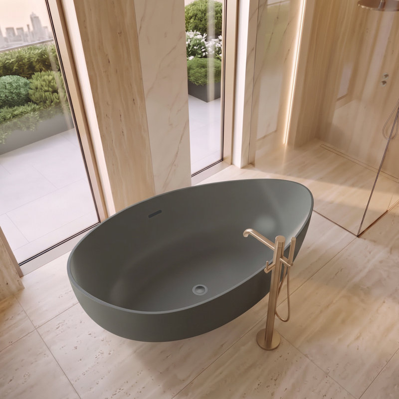 Baignoire de trempage autoportante en résine à surface solide 71 po x 44 po Newport - Gris, Gris
