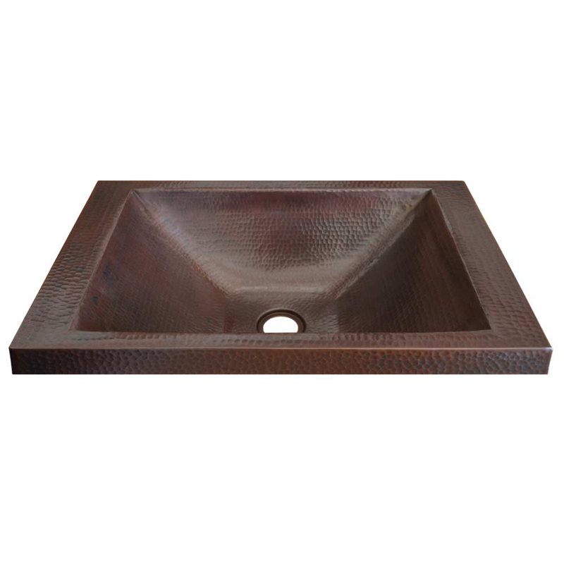 Lavabo de salle de bain rectangulaire en cuivre martelé à la main Hana, Cuivre antique