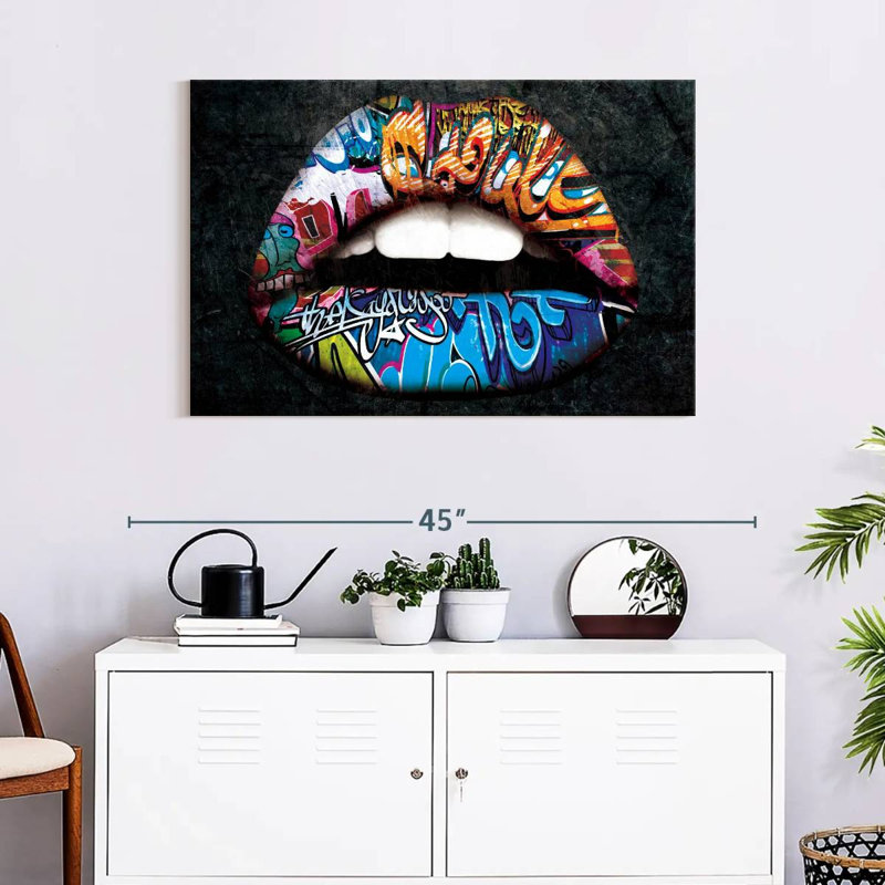 Grunge Rainbow Lips Canvas Print, 24" H x 36" W x 1.25" D
