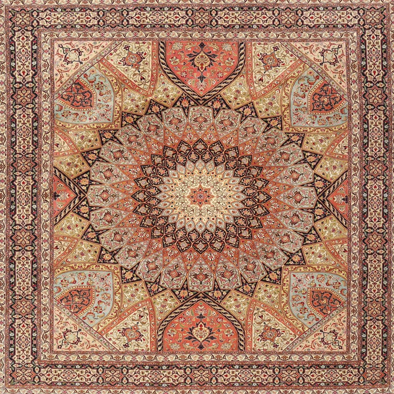 Tapis traditionnel brun / rouge Delmar, Rond 5 pi