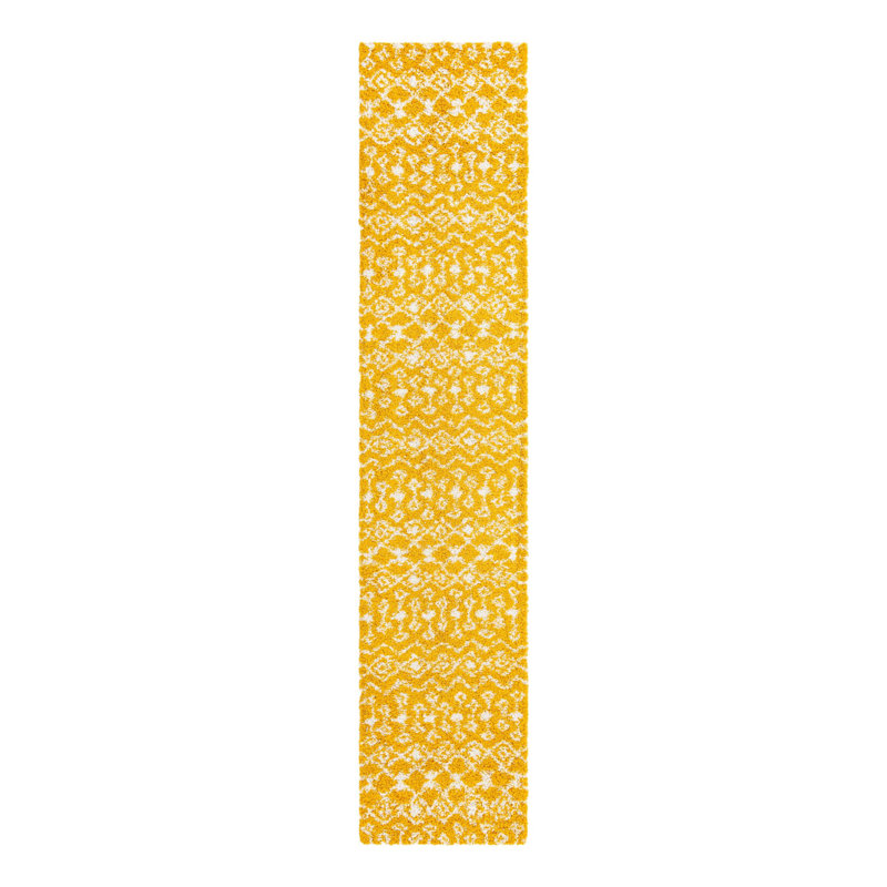 Tapis jaune à motif géométrique Griego, Tapis de couloir 3 pi 3 po x 16 pi 5 po