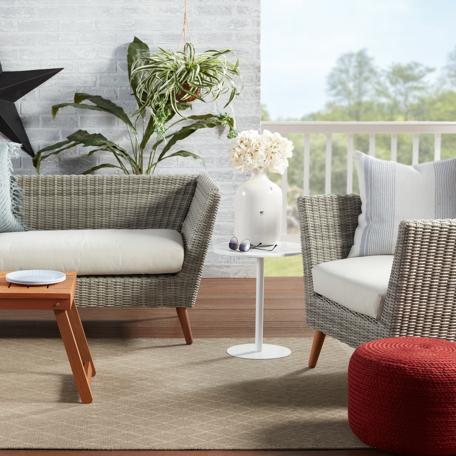 Dalenna Round Outdoor Ottoman, Dark Red