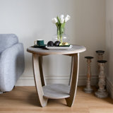 Flora Rustic Farmhouse End Table with Storage Shelf, French Country Accent Side Table