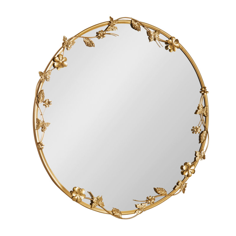 Rosella Round Ornate Metal Wall Mirror, Gold