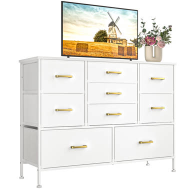 Nyima Dresser for Bedroom with 10 Drawers, Tall White Dresser Organizer with Wood Top & Leather Front Mercer41